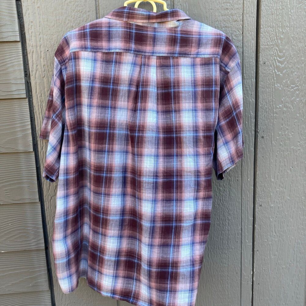 Rowm Burgundy Plaid Button Down Shirt Men’s Size 2XB Short Sleeve Big Tall - Picture 3 of 3